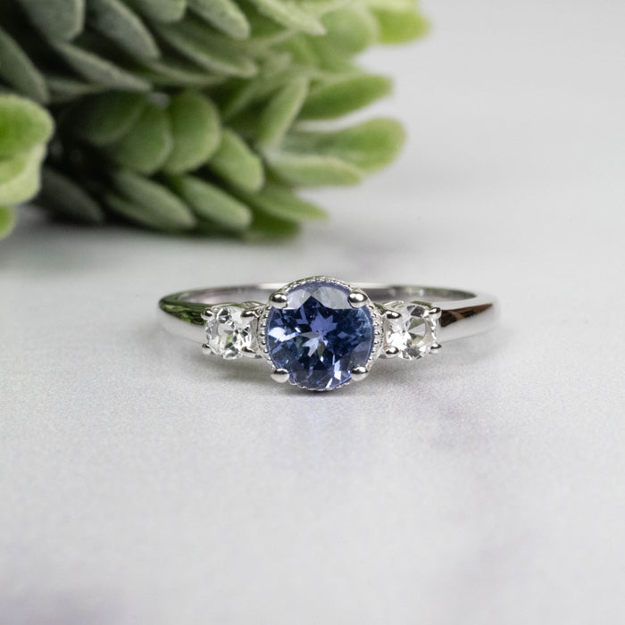 Tanzanite + White Topaz Ring 5.5mm Size 7