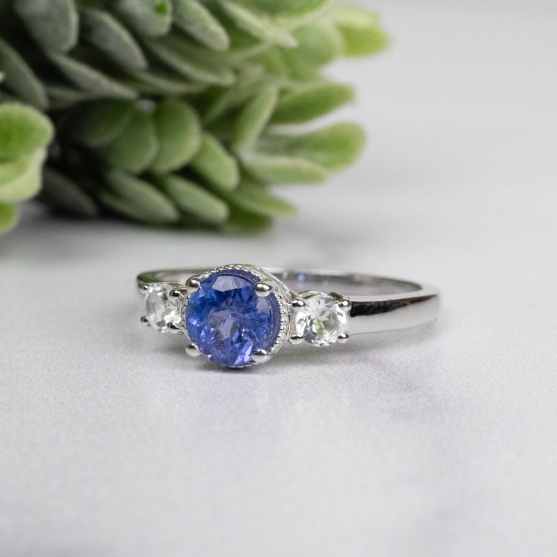 Tanzanite + White Topaz Ring 5.5mm Size 7 - InnerVision Crystals