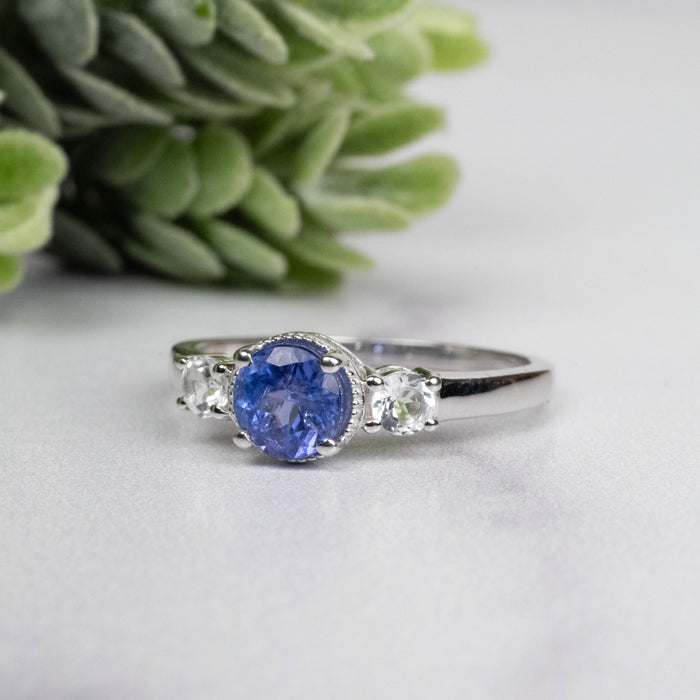 Tanzanite + White Topaz Ring 5.5mm Size 7