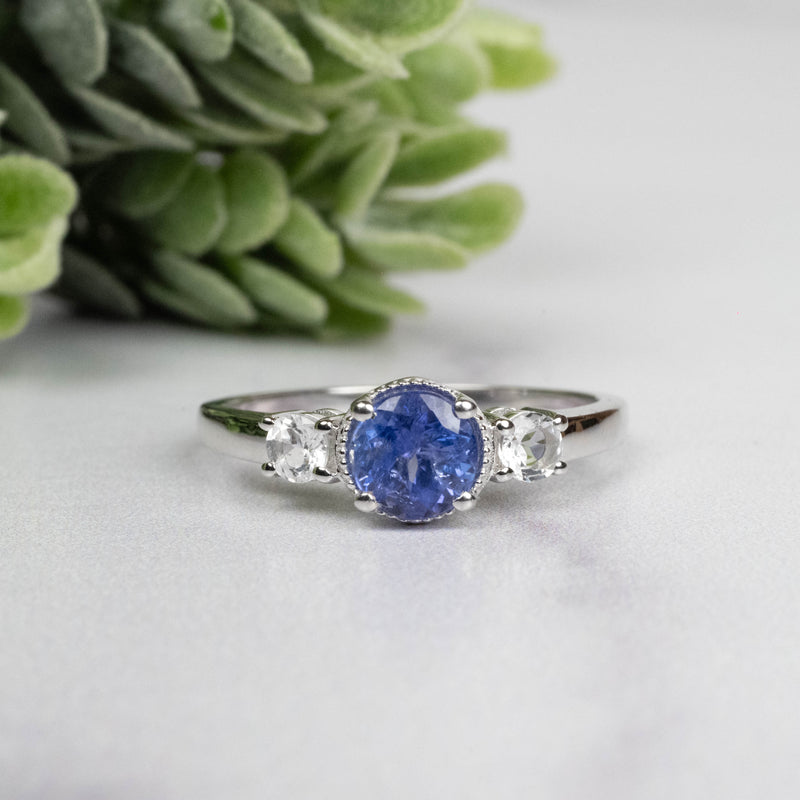 Tanzanite + White Topaz Ring 5.5mm Size 7 - InnerVision Crystals
