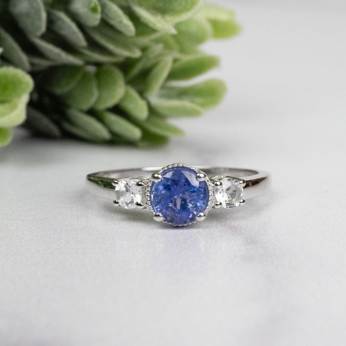 Tanzanite + White Topaz Ring 5.5mm Size 7
