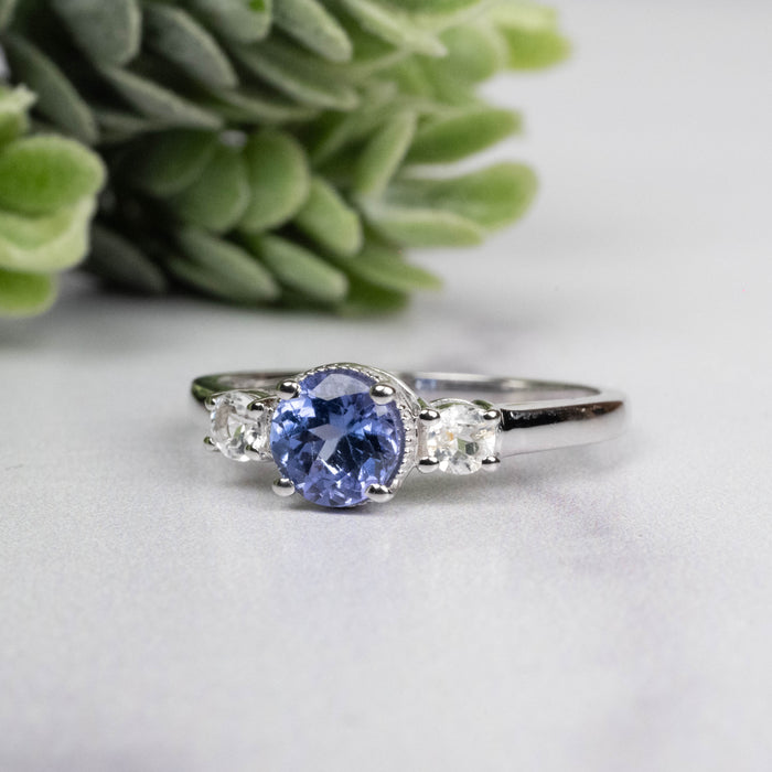 Tanzanite + White Topaz Ring 5.5mm Size 7