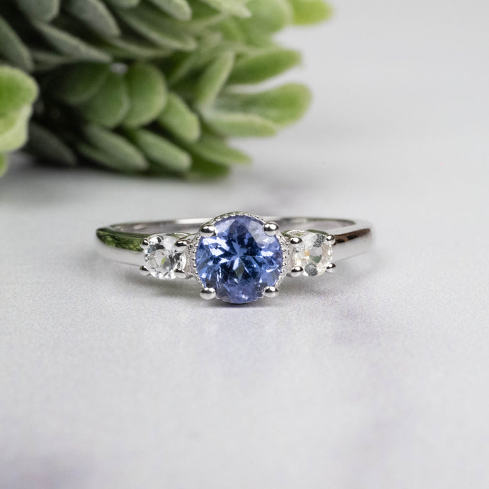 Tanzanite + White Topaz Ring 5.5mm Size 7