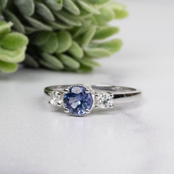 Tanzanite + White Topaz Ring 5.5mm Size 8