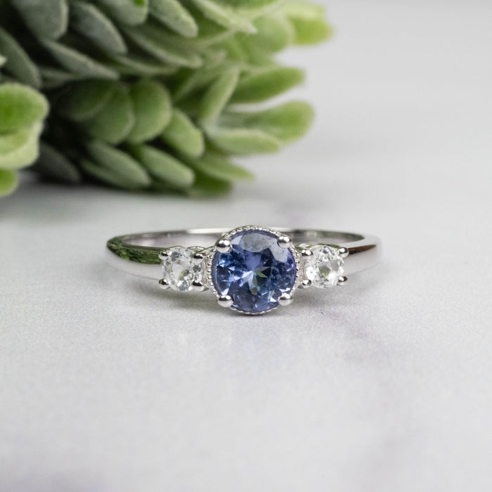 Tanzanite + White Topaz Ring 5.5mm Size 8