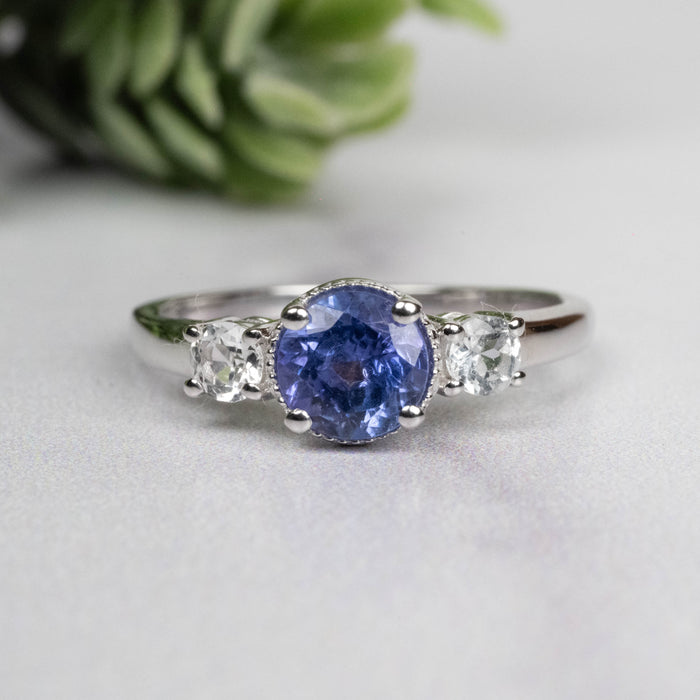Tanzanite + White Topaz Ring 5.5mm Size 6