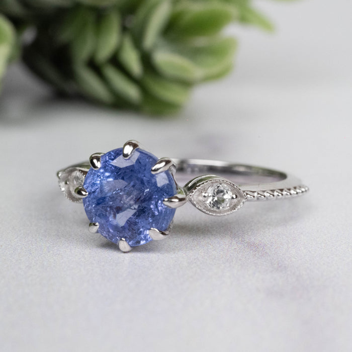 Tanzanite + White Topaz Ring 6.5mm Size 6