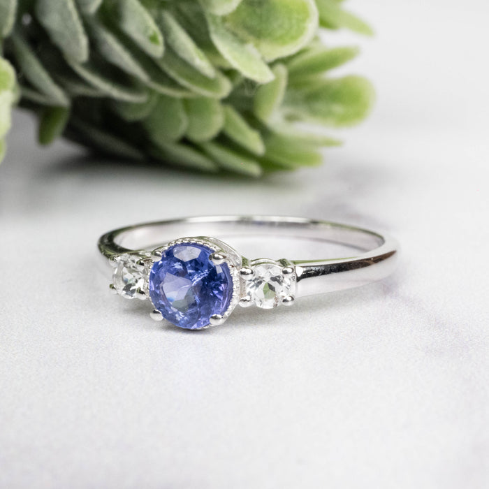 Tanzanite + White Topaz Ring 6.5mm Size 10