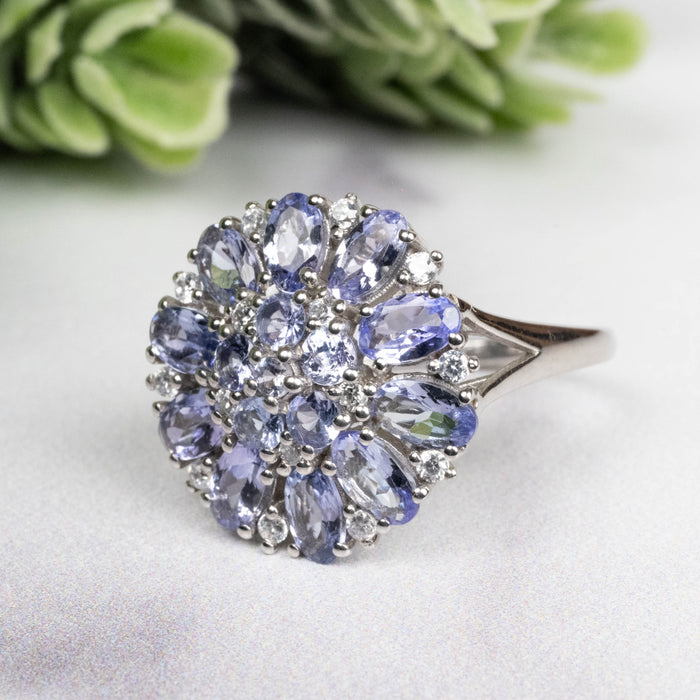 Tanzanite + White Topaz Ring 2-4mm Size 6