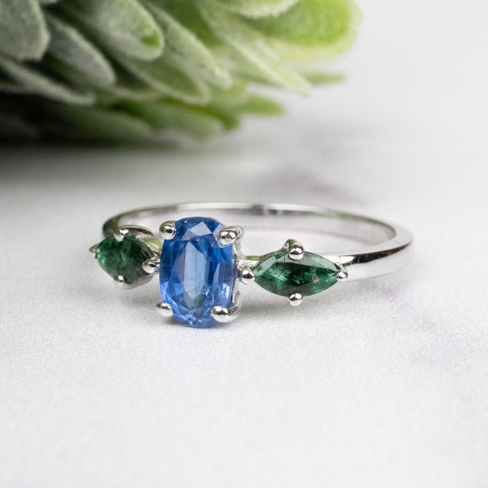 Kyanite + Emerald Ring 5-6mm Size 6