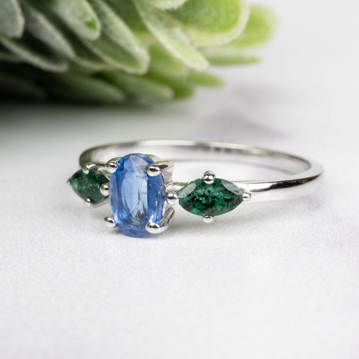 Kyanite + Emerald Ring 5-6mm Size 7