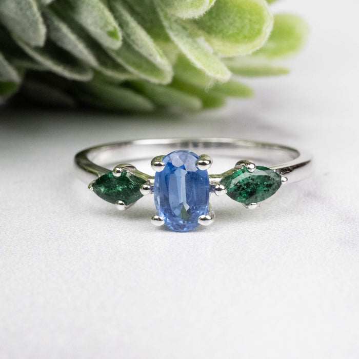 Kyanite + Emerald Ring 5-6mm Size 7