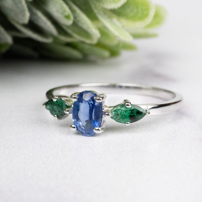 Kyanite + Emerald Ring 5-6mm Size 7