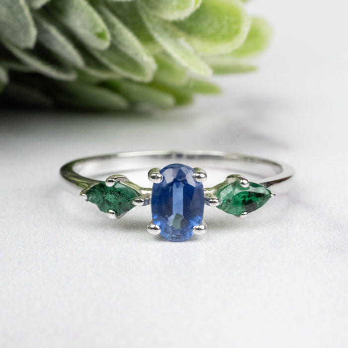 Kyanite + Emerald Ring 5-6mm Size 7
