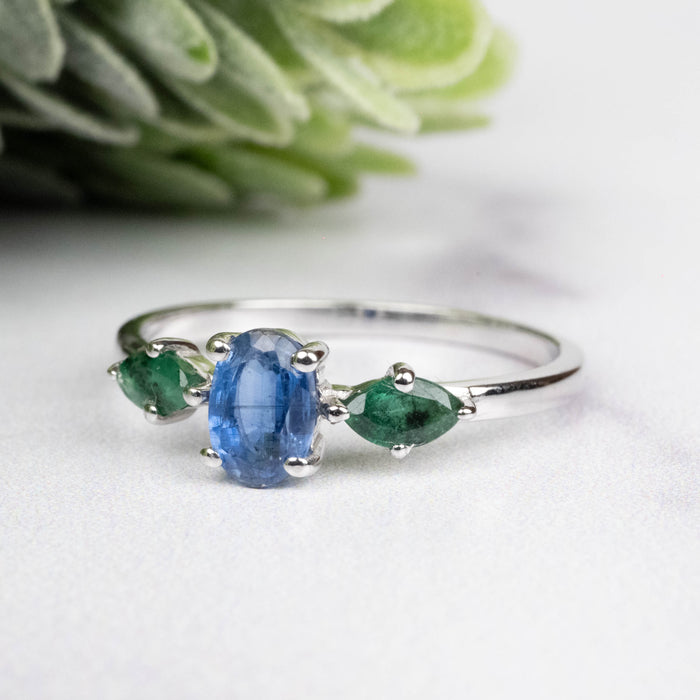 Kyanite + Emerald Ring 5-6mm Size 7