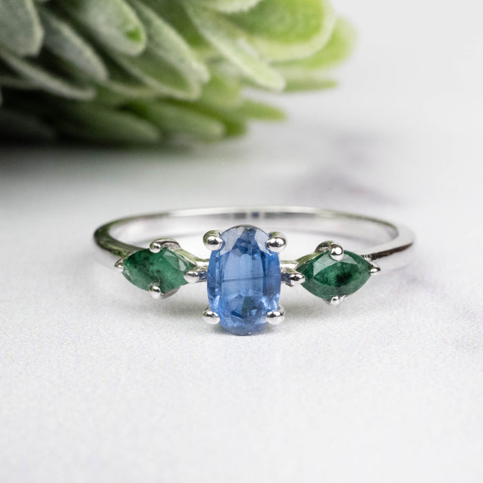 Kyanite + Emerald Ring 5-6mm Size 7
