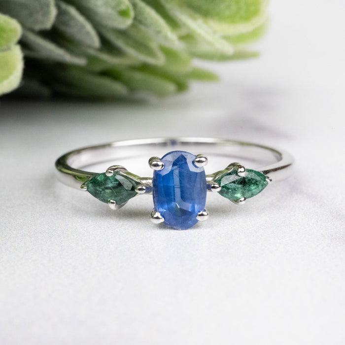 Kyanite + Emerald Ring 5-6mm Size 8