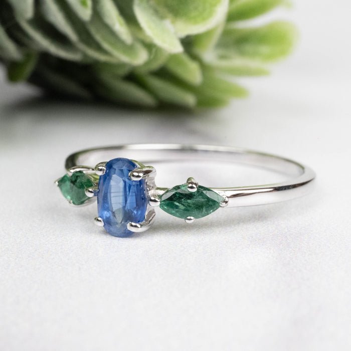 Kyanite + Emerald Ring 5-6mm Size 9