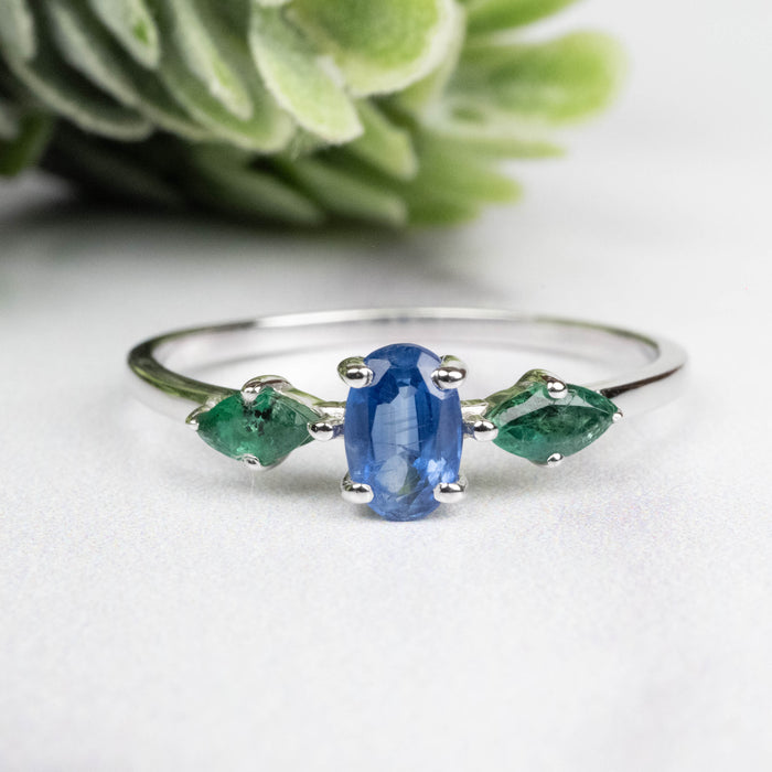 Kyanite + Emerald Ring 5-6mm Size 9