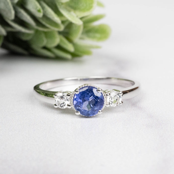 Tanzanite + White Topaz Ring 6.5mm Size 10