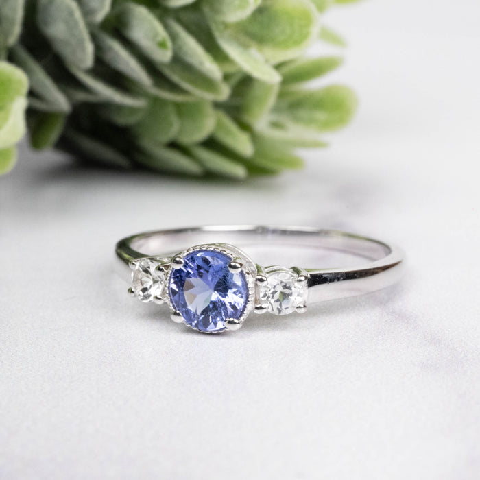 Tanzanite + White Topaz Ring 5.5mm Size 10