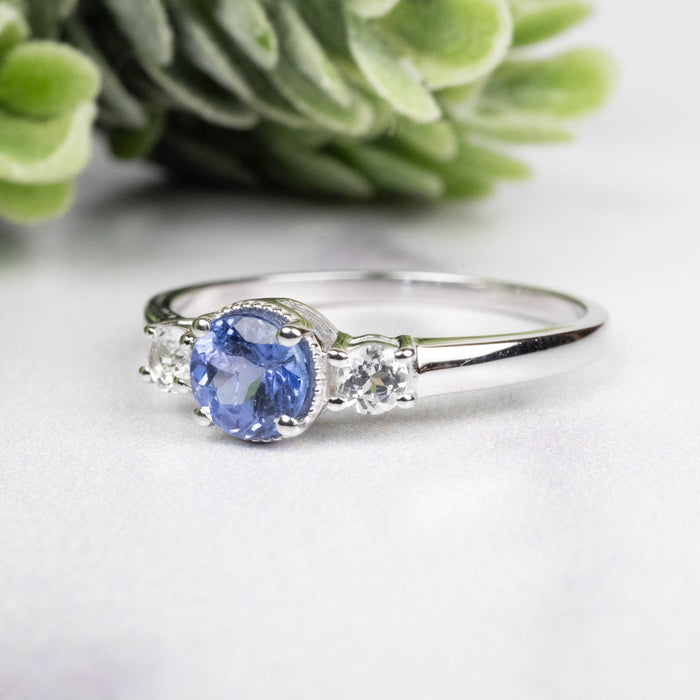 Tanzanite + White Topaz Ring 5.5mm Size 10