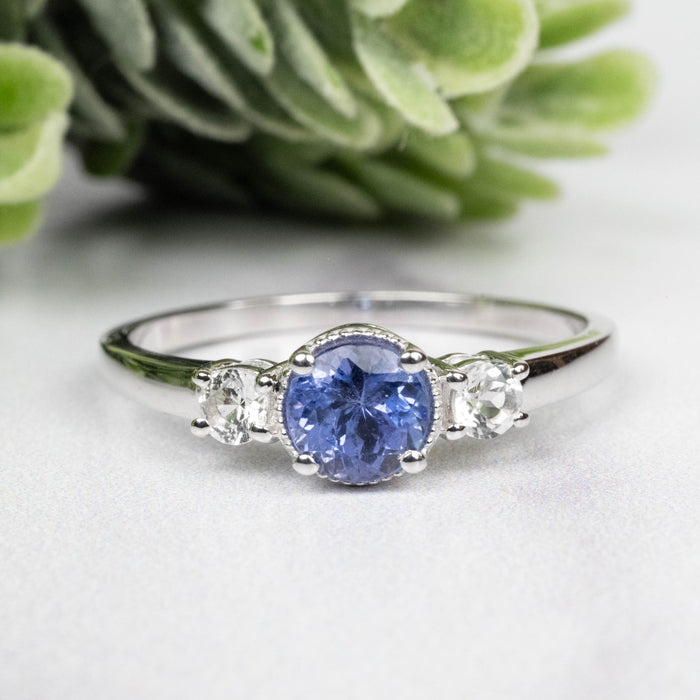 Tanzanite + White Topaz Ring 5.5mm Size 10
