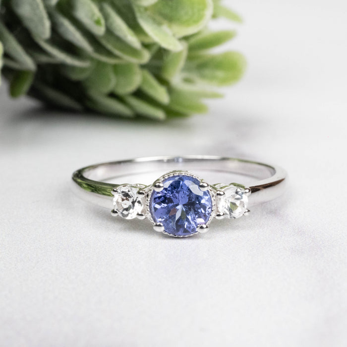 Tanzanite + White Topaz Ring 5.5mm Size 10