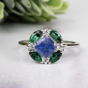 Tanzanite + Emerald + White Topaz Ring 2-5.5mm Size 7 - InnerVision Crystals