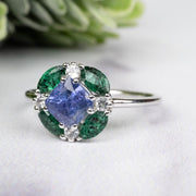 Tanzanite + Emerald + White Topaz Ring 2-5.5mm Size 7 - InnerVision Crystals