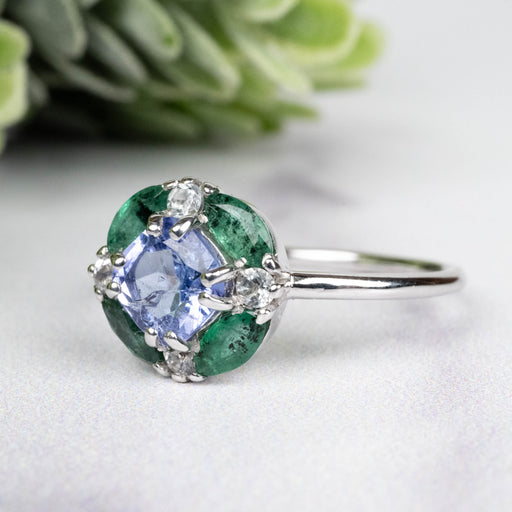 Tanzanite + Emerald + White Topaz Ring 2-5.5mm Size 8 - InnerVision Crystals
