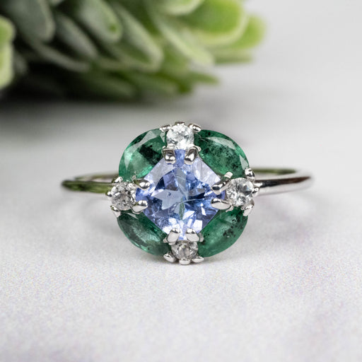 Tanzanite + Emerald + White Topaz Ring 2-5.5mm Size 8 - InnerVision Crystals
