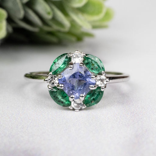 Tanzanite + Emerald + White Topaz Ring 2-5.5mm Size 8 - InnerVision Crystals