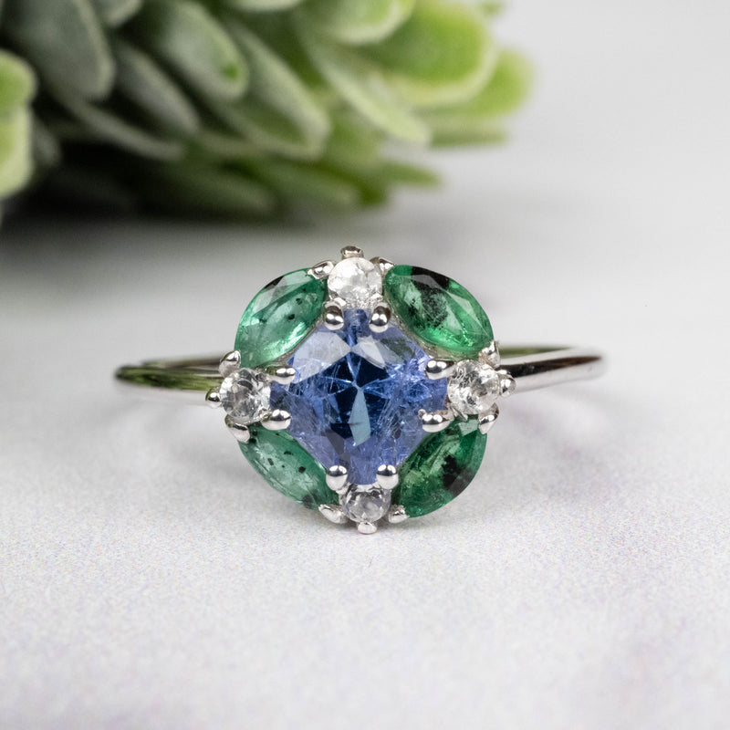 Tanzanite + Emerald + White Topaz Ring 2-5.5mm Size 8 - InnerVision Crystals
