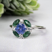 Tanzanite + Emerald + White Topaz Ring 2-5.5mm Size 8 - InnerVision Crystals
