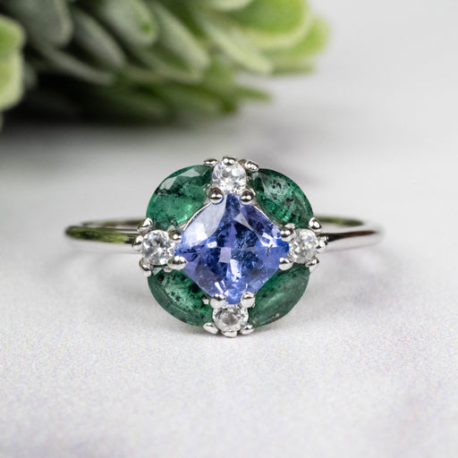 Tanzanite + Emerald + White Topaz Ring 2-5.5mm Size 8 - InnerVision Crystals