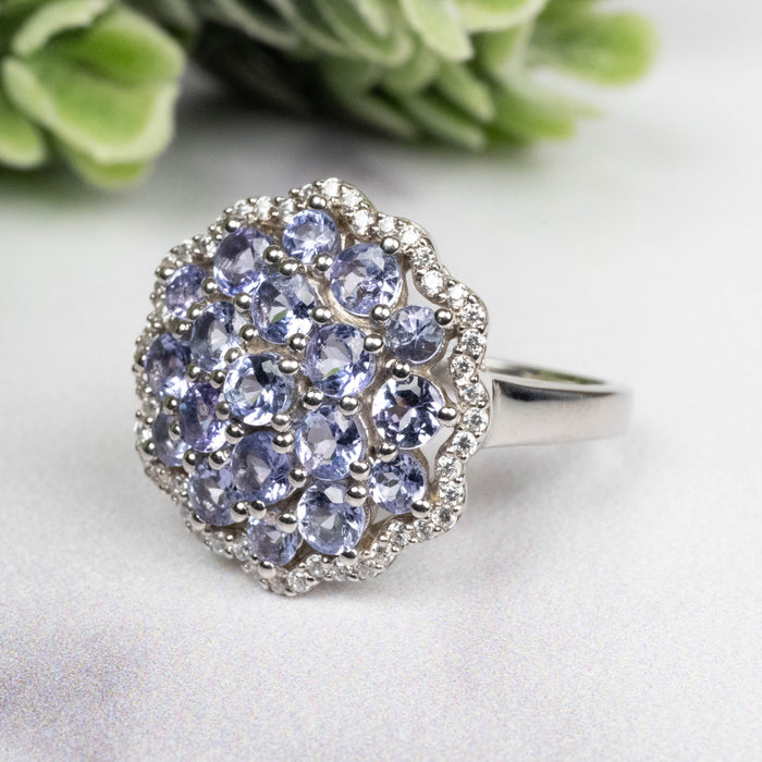 Tanzanite + White Topaz Ring 3mm Size 6