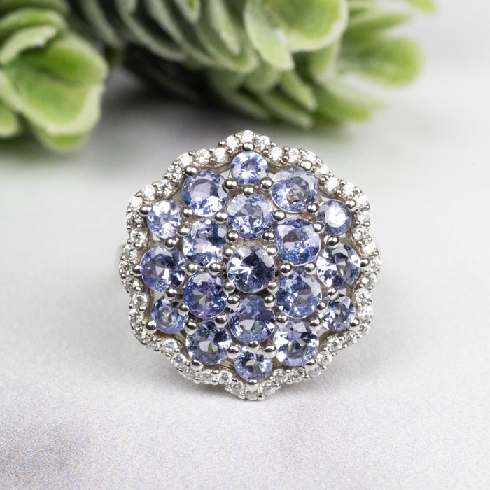 Tanzanite + White Topaz Ring 3mm Size 6