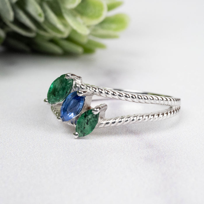 Emerald + Kyanite Ring 6x3mm Size 9