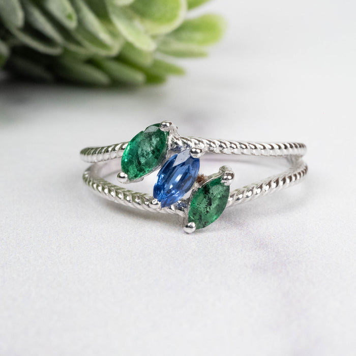 Emerald + Kyanite Ring 6x3mm Size 9