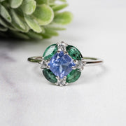 Tanzanite + Emerald + White Topaz Ring 2-5.5mm Size 7 - InnerVision Crystals