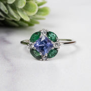 Tanzanite + Emerald + White Topaz Ring 2-5.5mm Size 8 - InnerVision Crystals