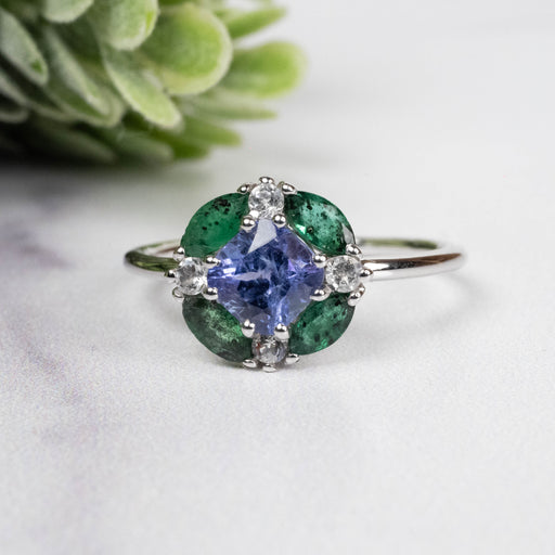 Tanzanite + Emerald + White Topaz Ring 2-5.5mm Size 8 - InnerVision Crystals