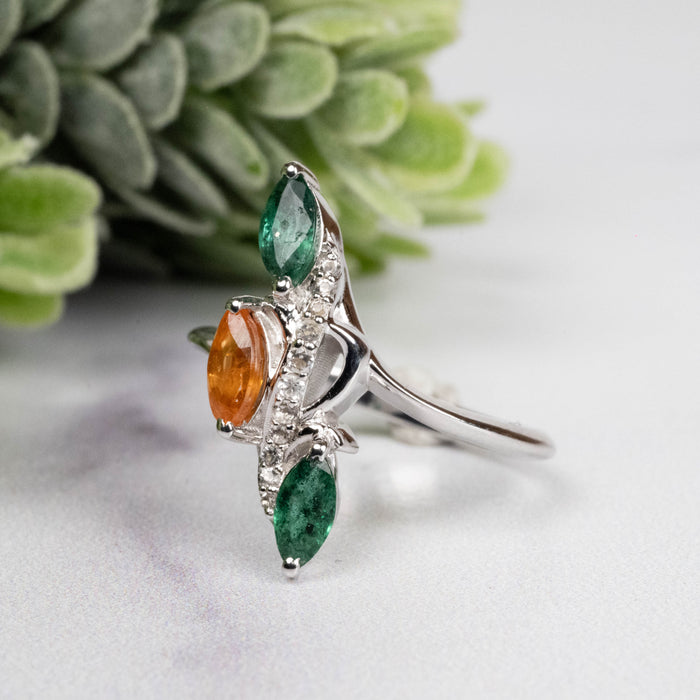 Emerald + Spessartine Garnet Ring 6x3mm Size 6
