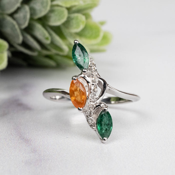 Emerald + Spessartine Garnet Ring 6x3mm Size 6