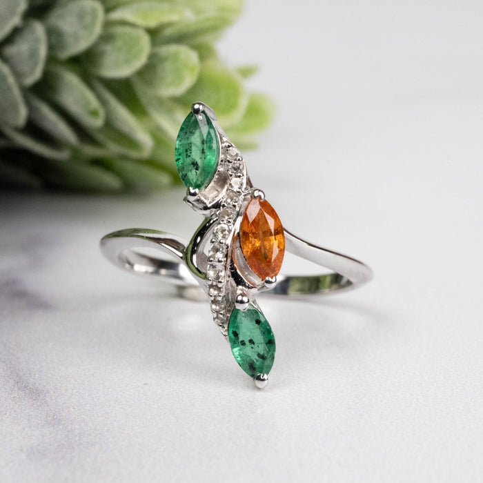 Emerald + Spessartine Garnet Ring 6x3mm Size 7