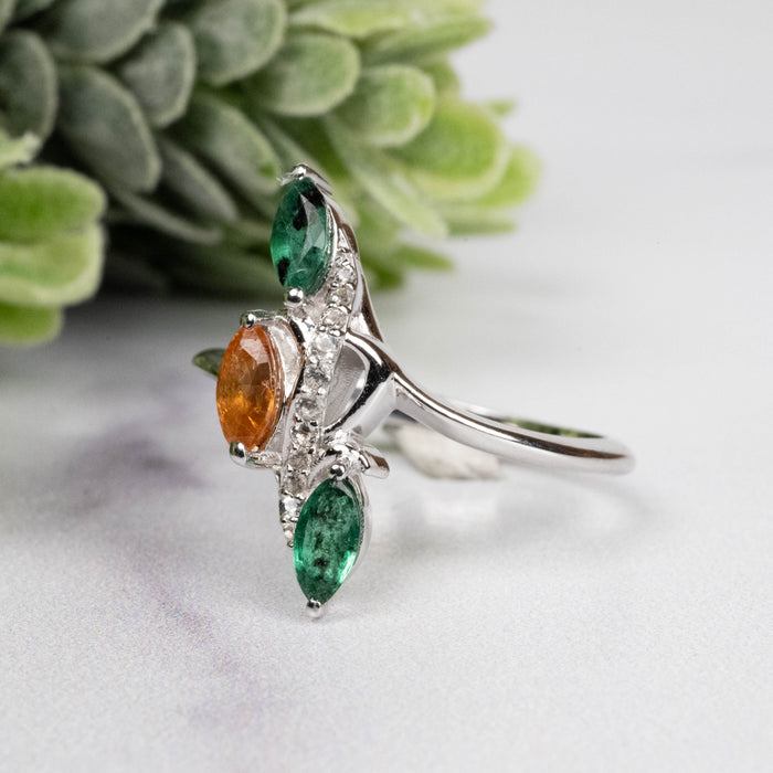 Emerald + Spessartine Garnet Ring 6x3mm Size 8