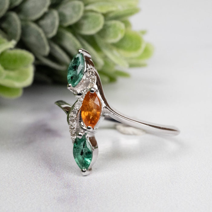 Emerald + Spessartine Garnet Ring 6x3mm Size 9