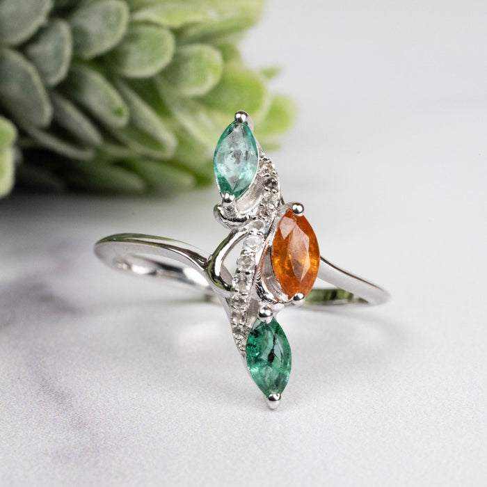 Emerald + Spessartine Garnet Ring 6x3mm Size 9