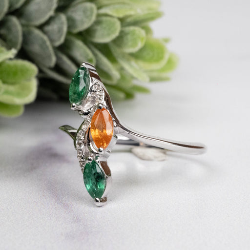 Emerald + Spessartine Garnet Ring 6x3mm Size 9 - InnerVision Crystals